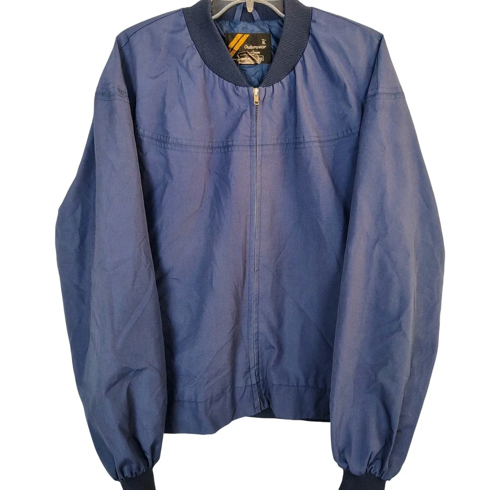 Vintage Sears Outerwear Navy Blue Bomber Jacket‎ Windbreaker Mens XL Tall Zip Up